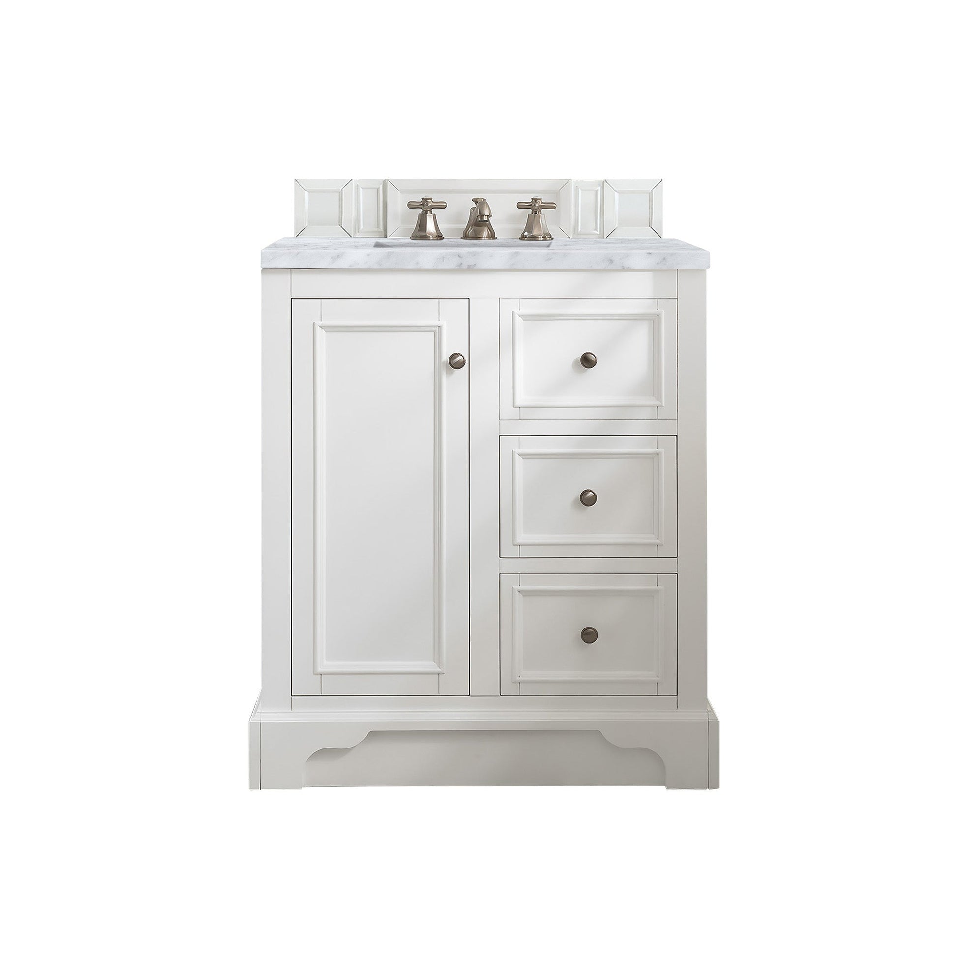 James Martin Vanities De Soto 30" Bright White Single Vanity With 3cm Carrara Marble Top