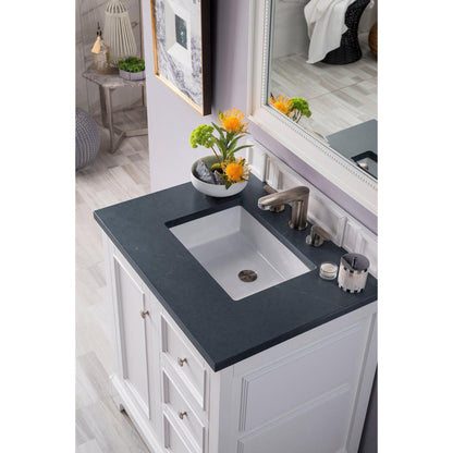 James Martin Vanities De Soto 30" Bright White Single Vanity With 3cm Charcoal Soapstone Quartz Top