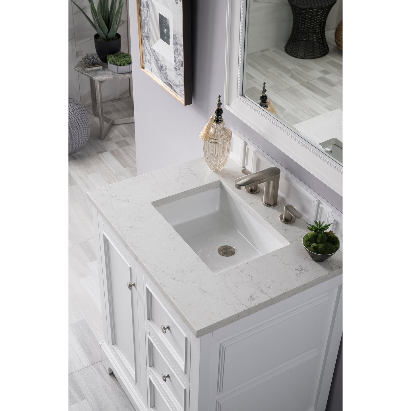 James Martin Vanities De Soto 30" Bright White Single Vanity With 3cm Eternal Jasmine Pearl Quartz Top