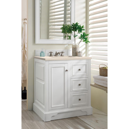 James Martin Vanities De Soto 30" Bright White Single Vanity With 3cm Eternal Marfil Quartz Top