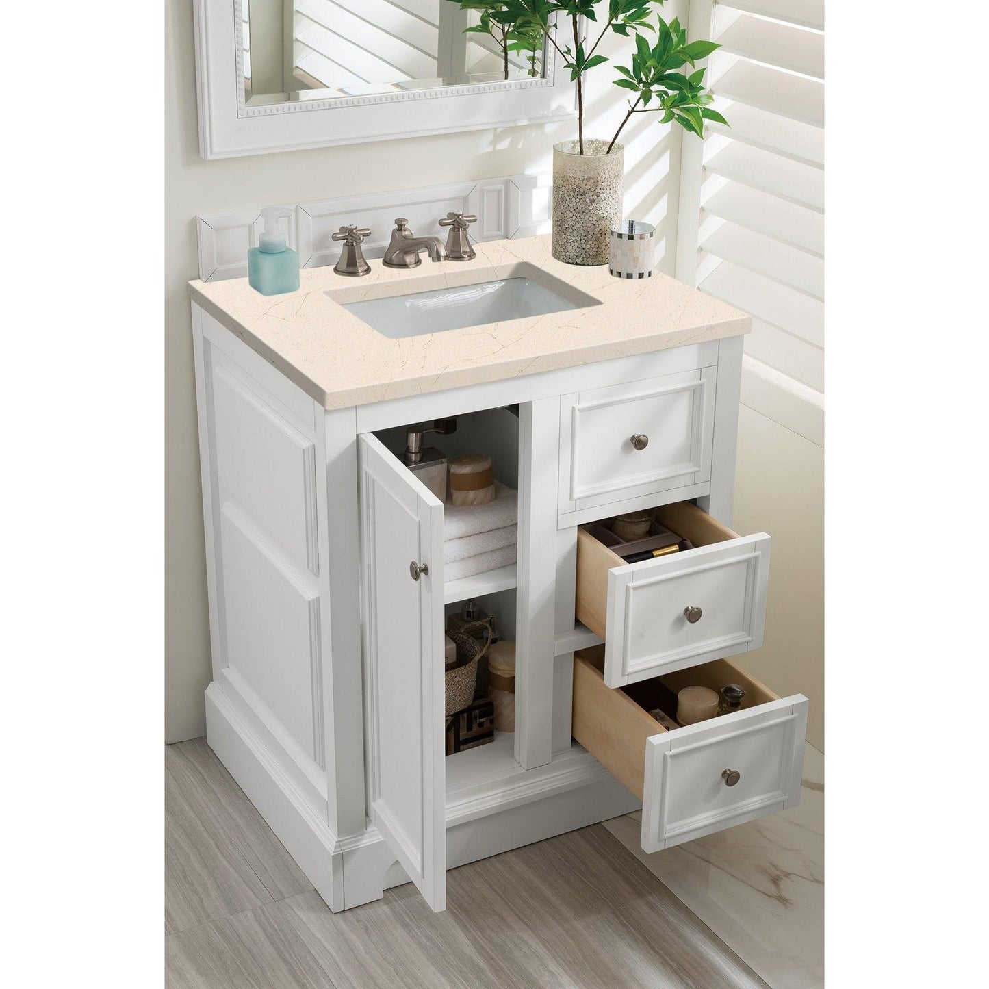 James Martin Vanities De Soto 30" Bright White Single Vanity With 3cm Eternal Marfil Quartz Top