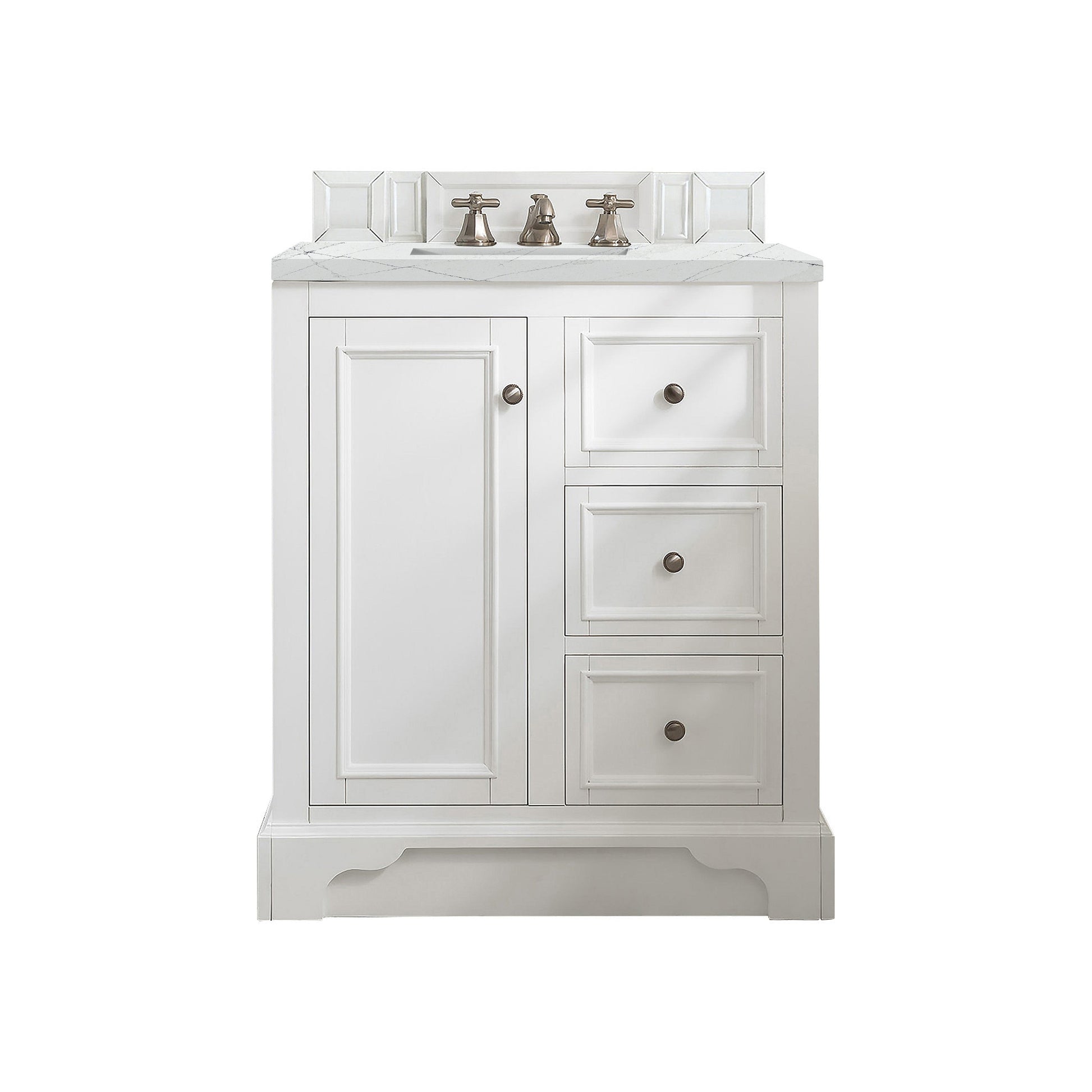 James Martin Vanities De Soto 30" Bright White Single Vanity With 3cm Ethereal Noctis Quartz Top