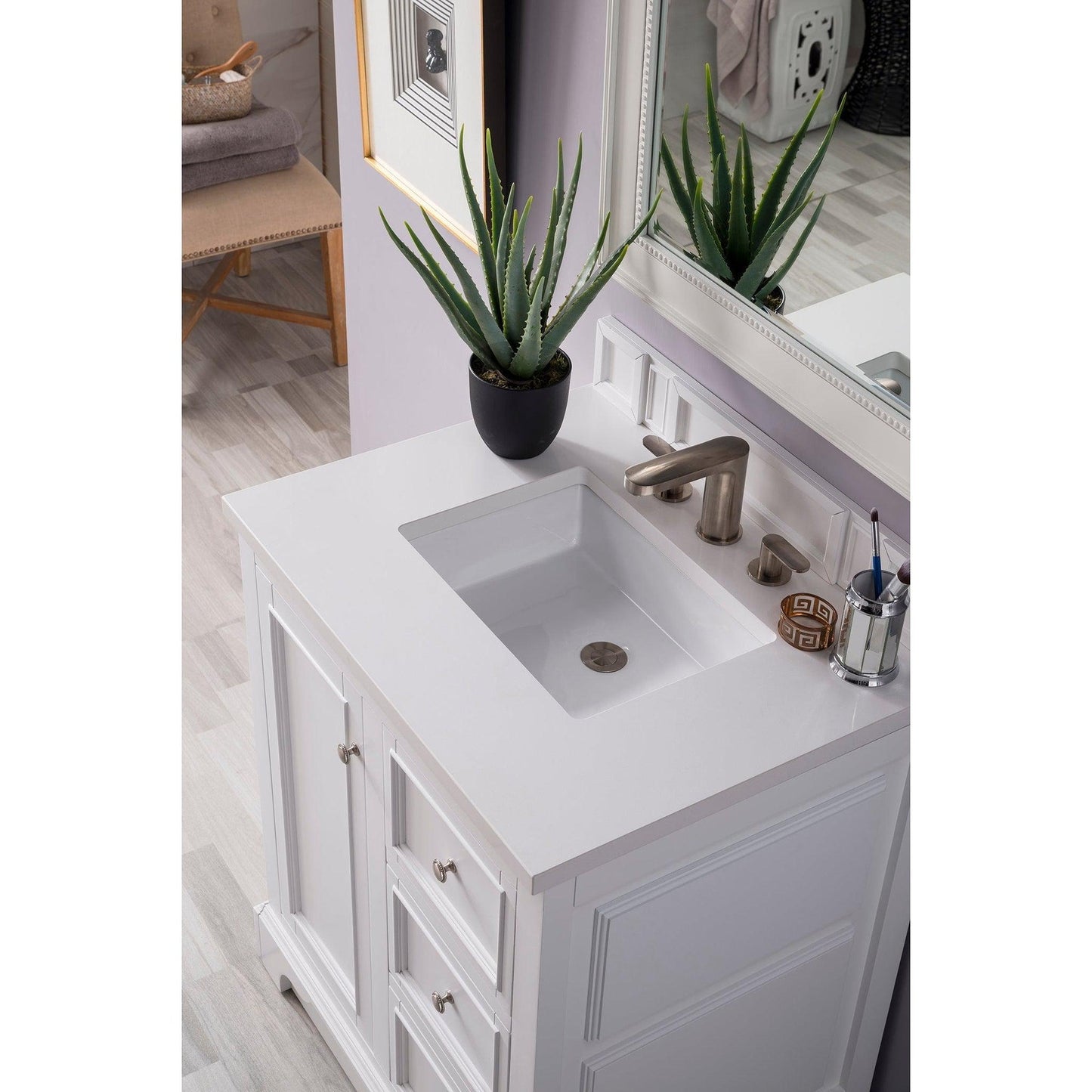 James Martin Vanities De Soto 30" Bright White Single Vanity With 3cm White Zeus Quartz Top