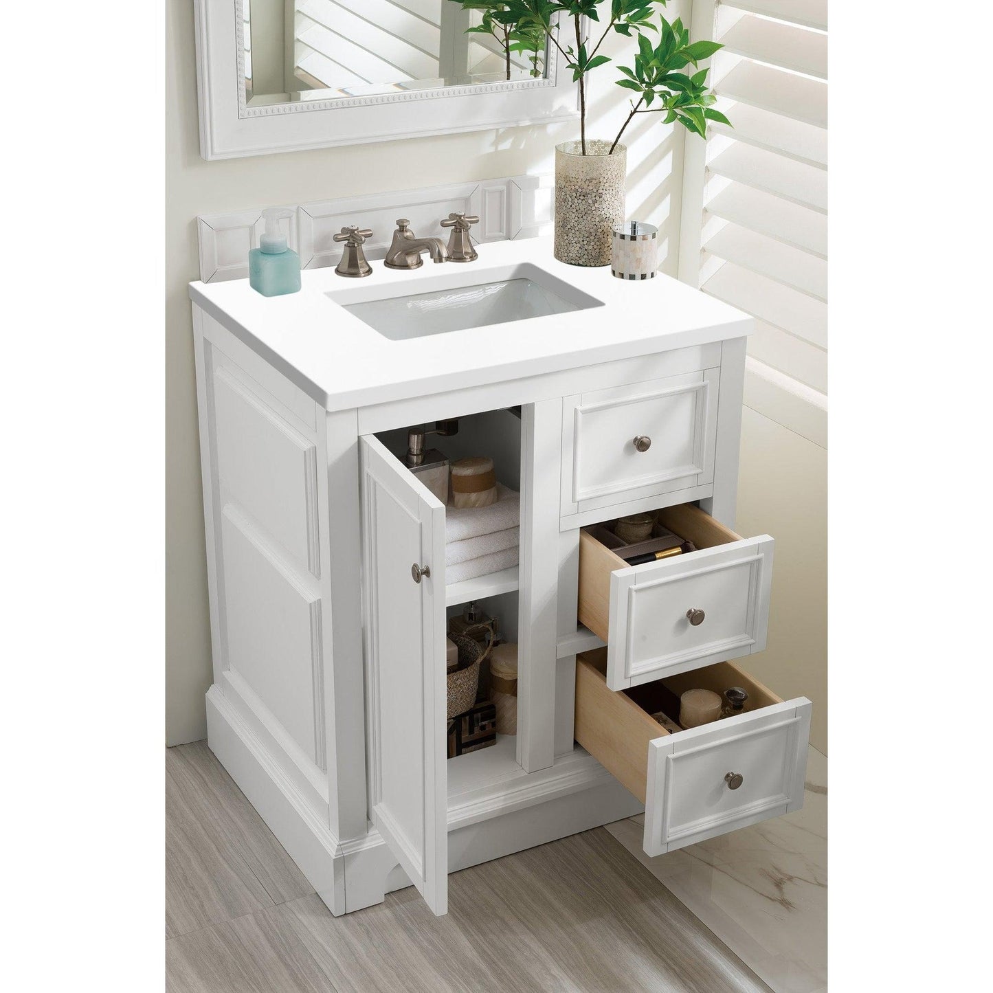 James Martin Vanities De Soto 30" Bright White Single Vanity With 3cm White Zeus Quartz Top