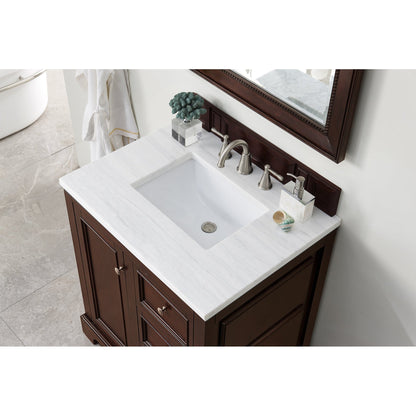 James Martin Vanities De Soto 30" Burnished Mahogany Single Vanity With 3cm Arctic Fall Solid Surface Top