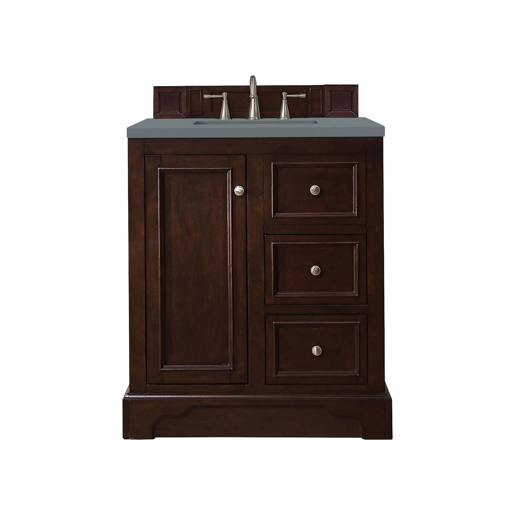 James Martin Vanities De Soto 30" Burnished Mahogany Single Vanity With 3cm Cala Blue Quartz Top