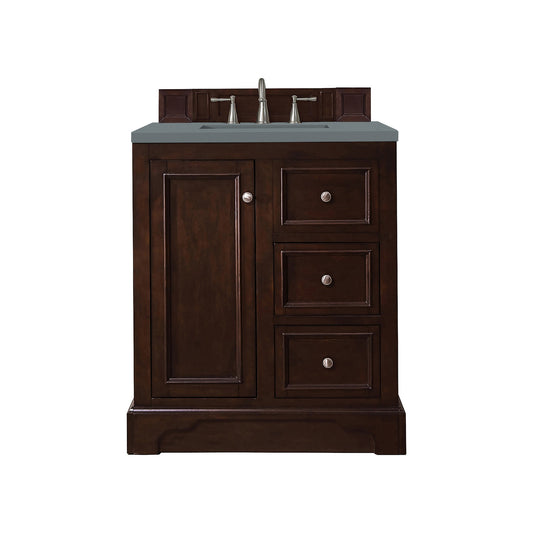 James Martin Vanities De Soto 30" Burnished Mahogany Single Vanity With 3cm Cala Blue Quartz Top