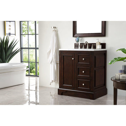 James Martin Vanities De Soto 30" Burnished Mahogany Single Vanity With 3cm Carrara Marble Top