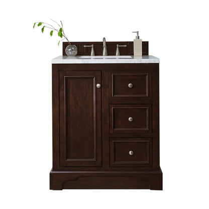 James Martin Vanities De Soto 30" Burnished Mahogany Single Vanity With 3cm Eternal Jasmine Pearl Quartz Top