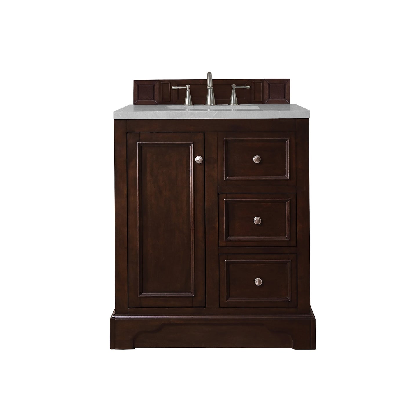 James Martin Vanities De Soto 30" Burnished Mahogany Single Vanity With 3cm Eternal Serena Quartz Top