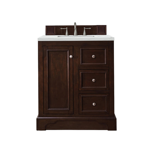 James Martin Vanities De Soto 30" Burnished Mahogany Single Vanity With 3cm Ethereal Noctis Quartz Top