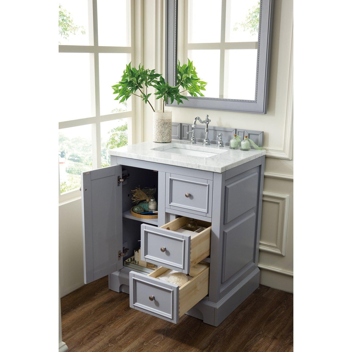 James Martin Vanities De Soto 30" Silver Gray Single Vanity With 3cm Carrara Marble Top