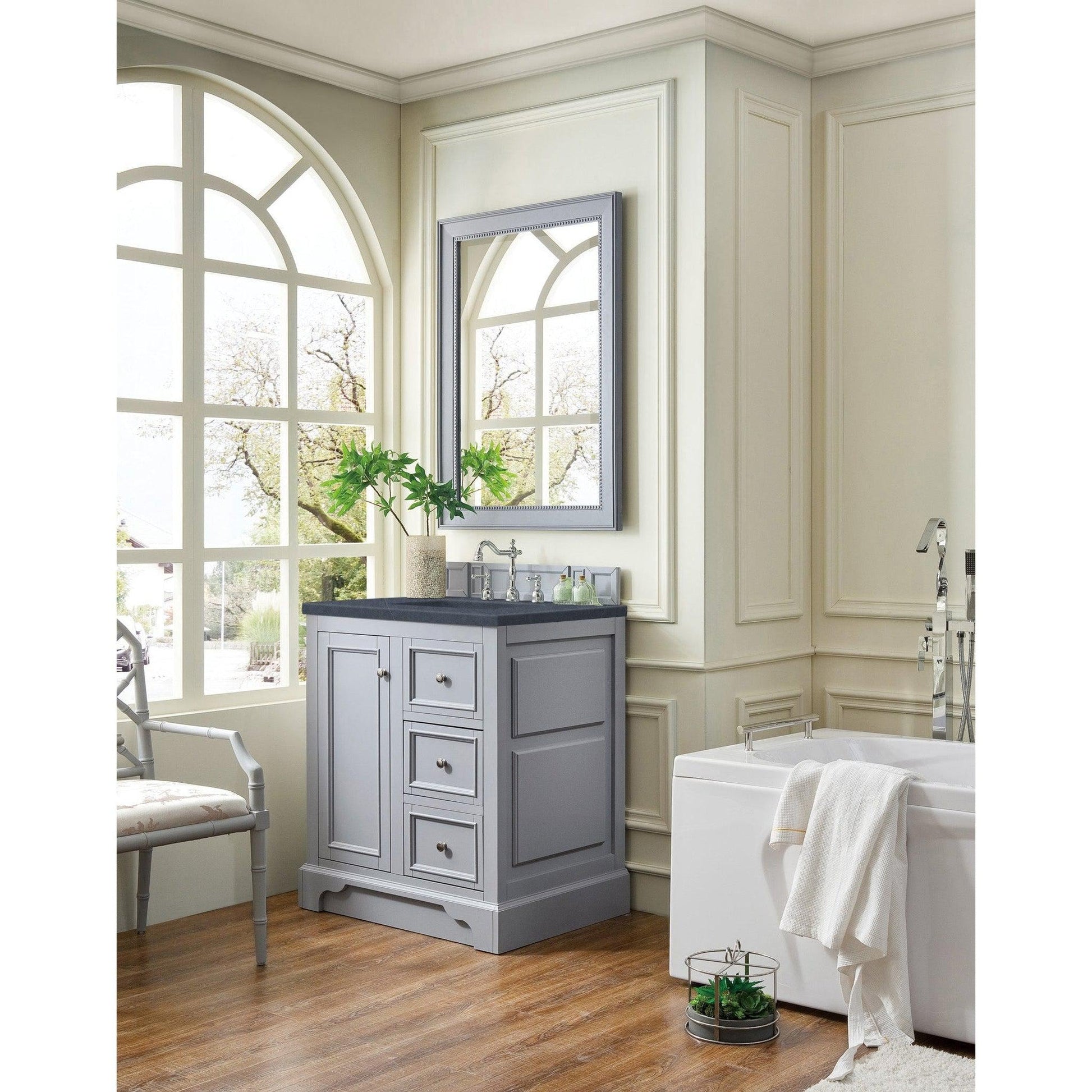 James Martin Vanities De Soto 30" Silver Gray Single Vanity With 3cm Charcoal Soapstone Quartz Top