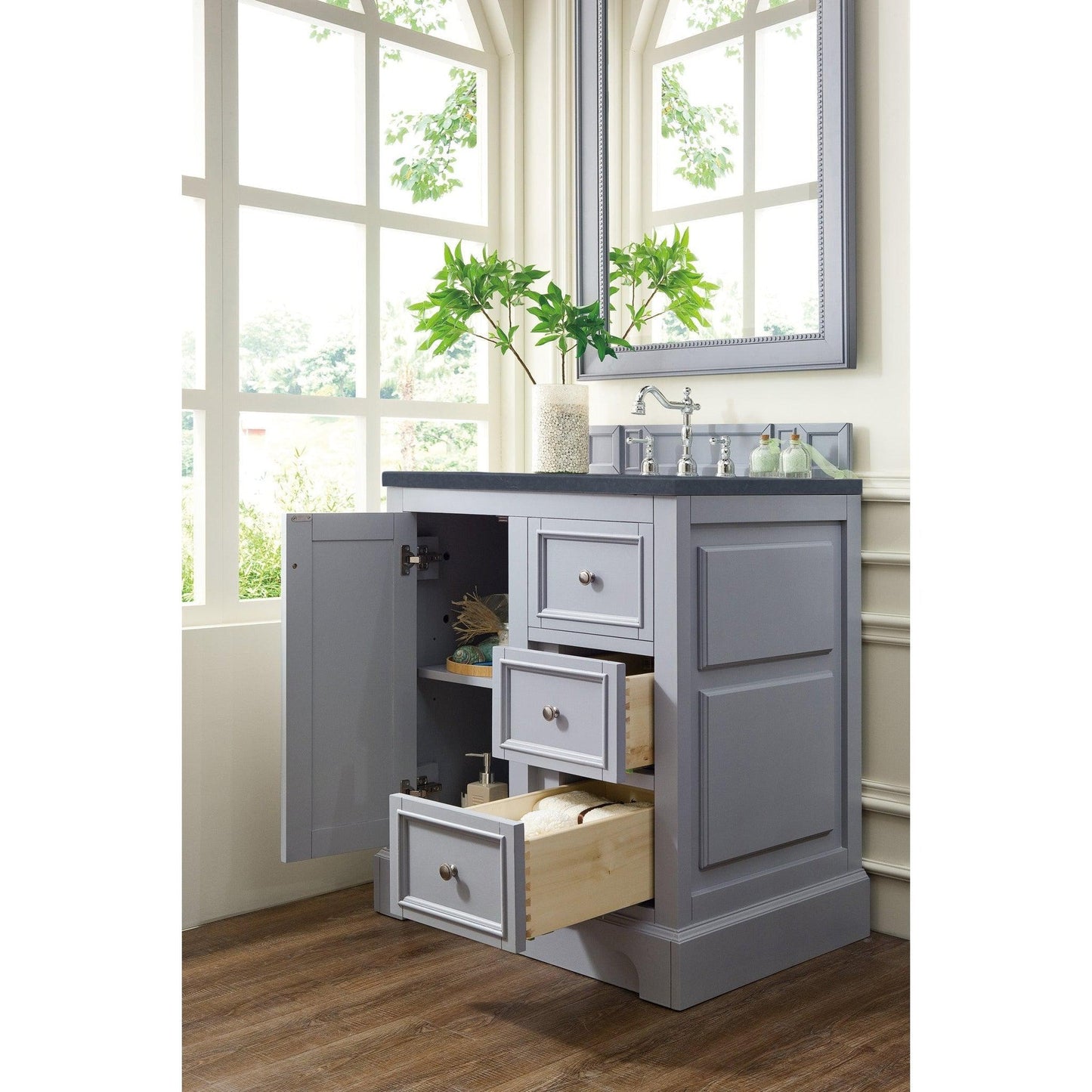 James Martin Vanities De Soto 30" Silver Gray Single Vanity With 3cm Charcoal Soapstone Quartz Top