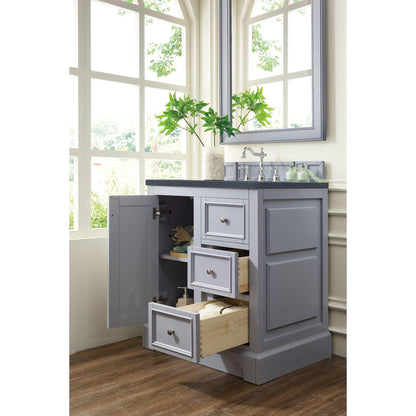 James Martin Vanities De Soto 30" Silver Gray Single Vanity With 3cm Charcoal Soapstone Quartz Top