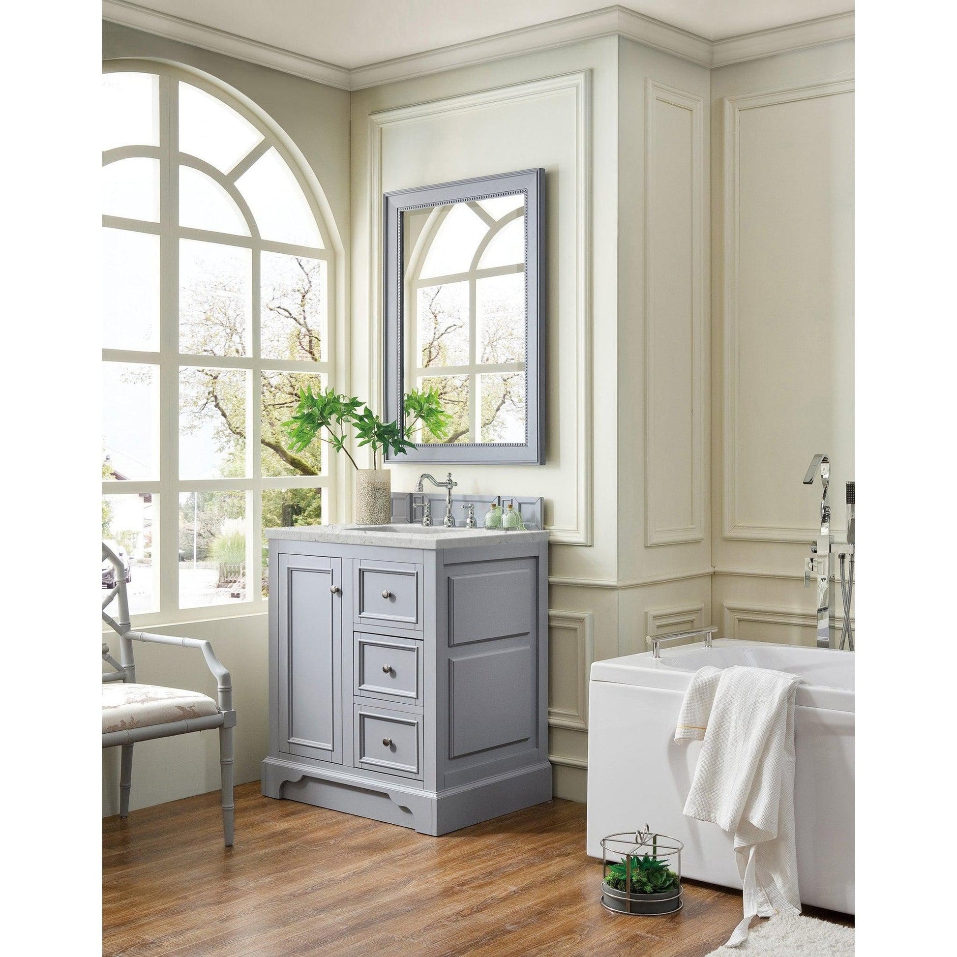 James Martin Vanities De Soto 30" Silver Gray Single Vanity With 3cm Eternal Jasmine Pearl Quartz Top