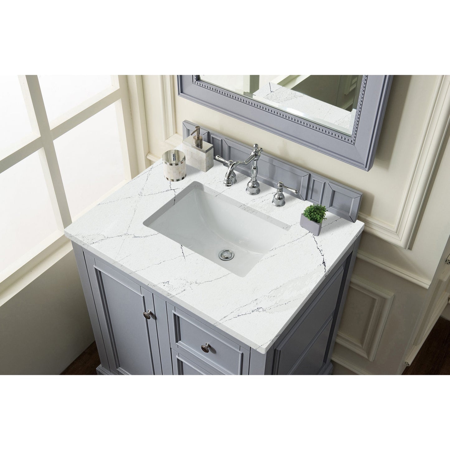 James Martin Vanities De Soto 30" Silver Gray Single Vanity With 3cm Ethereal Noctis Quartz Top