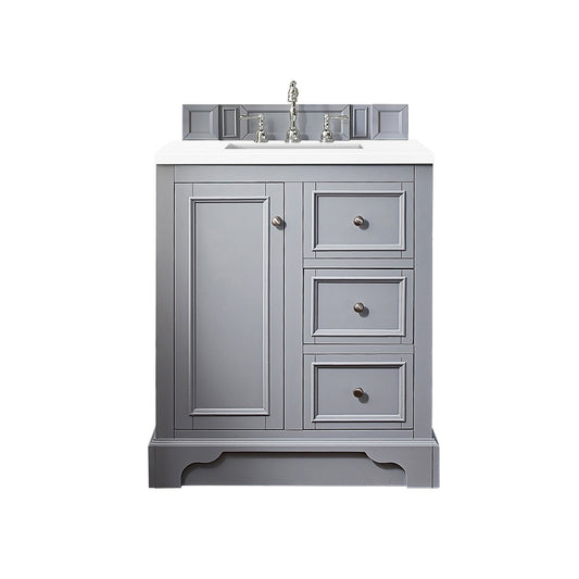 James Martin Vanities De Soto 30" Silver Gray Single Vanity With 3cm White Zeus Quartz Top