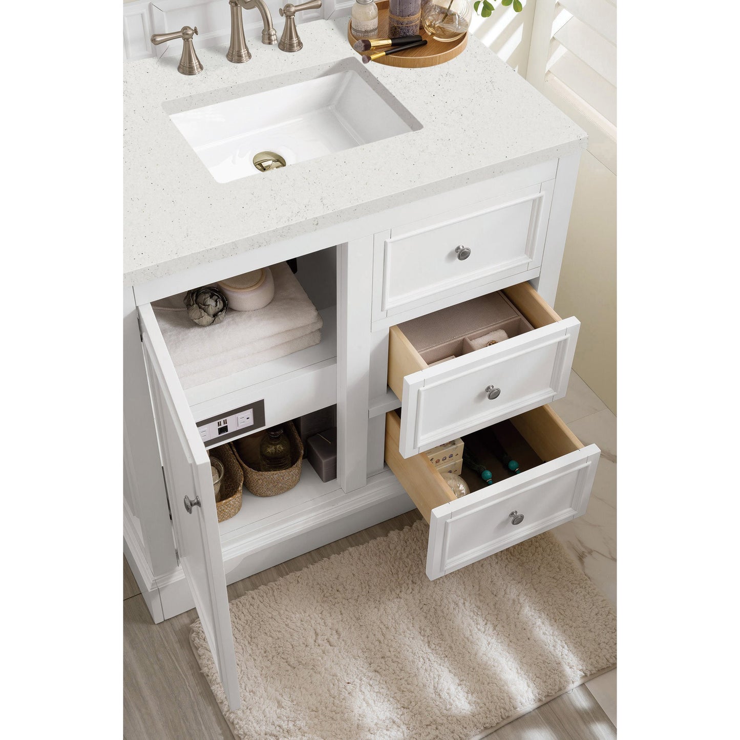 James Martin Vanities De Soto 36" Bright White Single Vanity With 3 cm Lime Delight Quartz Top