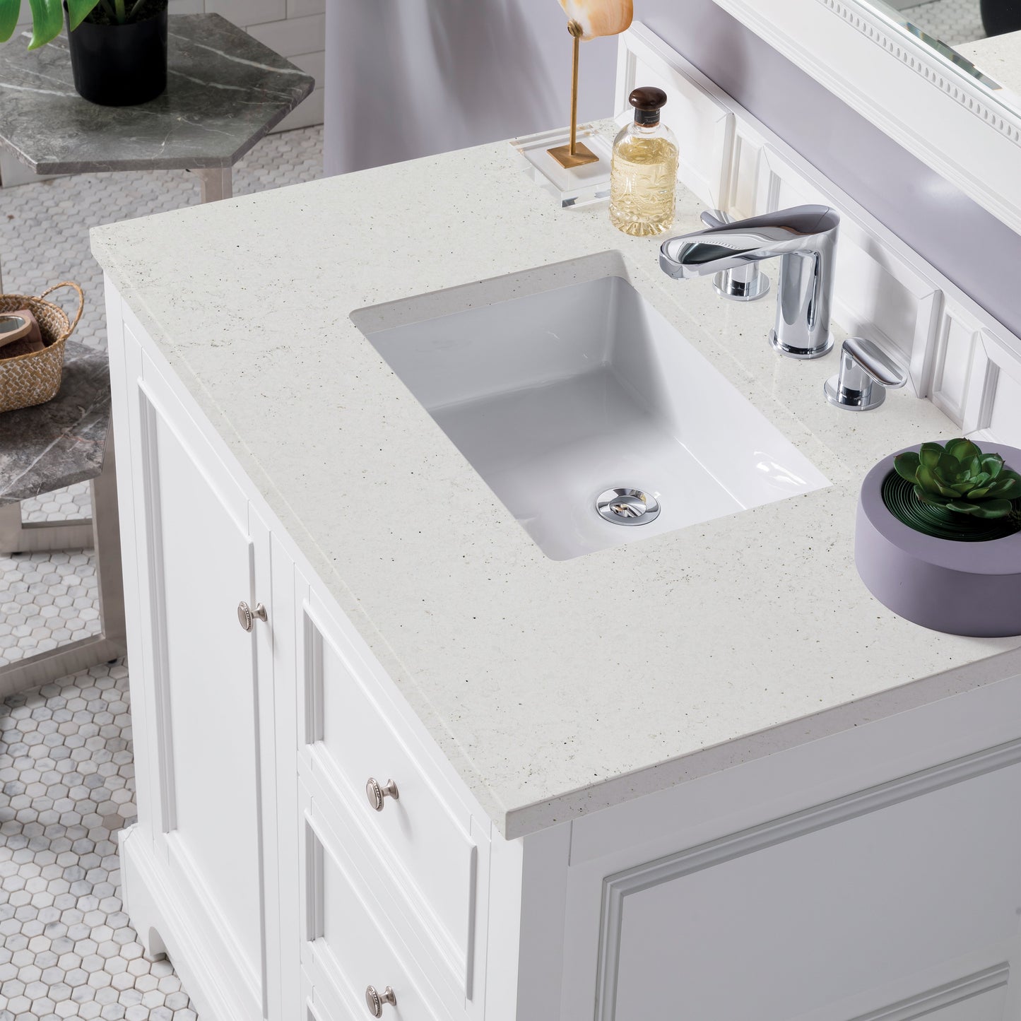 James Martin Vanities De Soto 36" Bright White Single Vanity With 3 cm Lime Delight Quartz Top