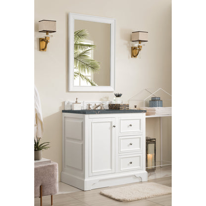 James Martin Vanities De Soto 36" Bright White Single Vanity With 3 cm Parisien Bleu Quartz Top