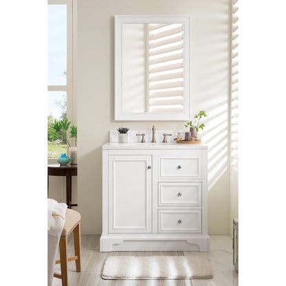 James Martin Vanities De Soto 36" Bright White Single Vanity With 3cm Arctic Fall Solid Surface Top