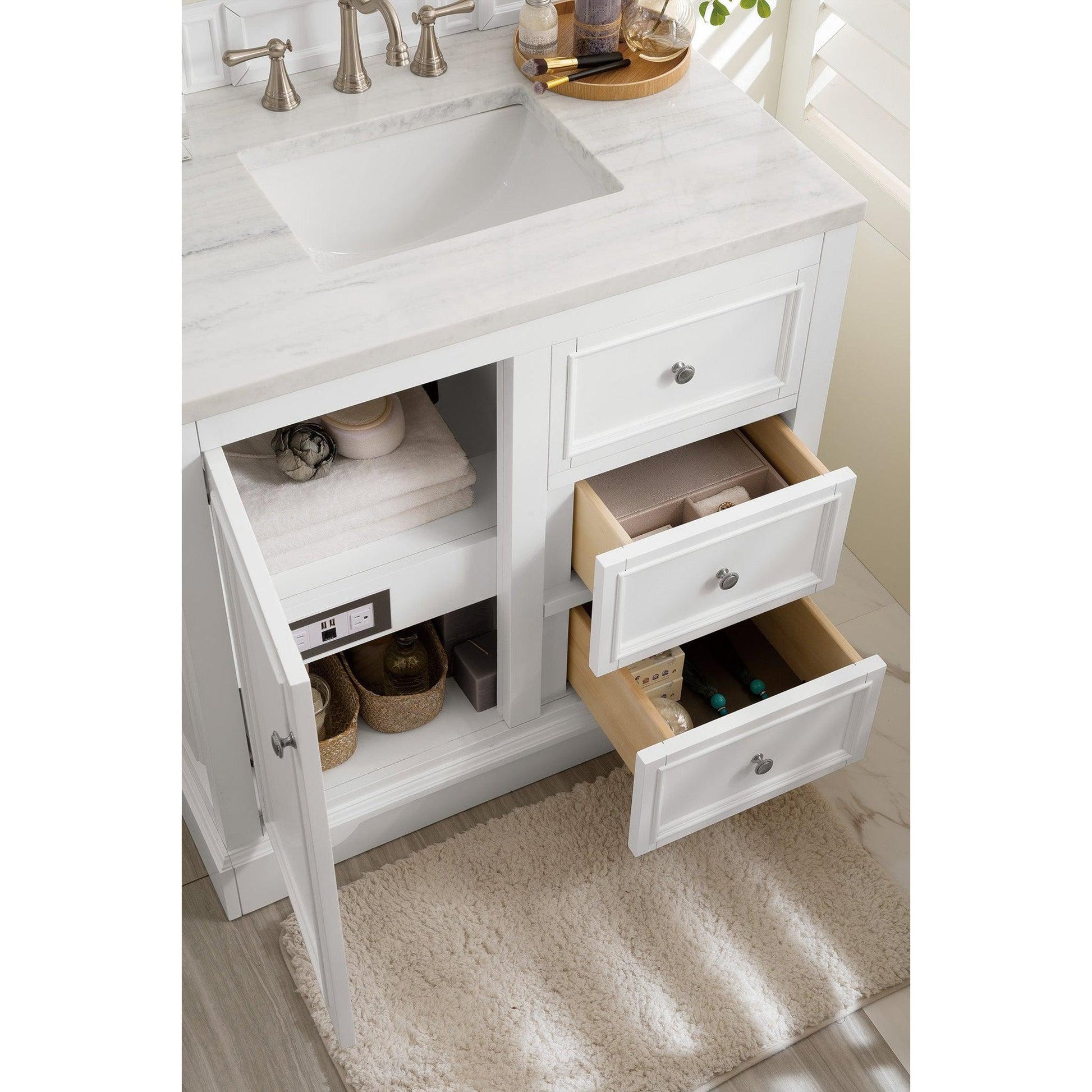 James Martin Vanities De Soto 36" Bright White Single Vanity With 3cm Arctic Fall Solid Surface Top