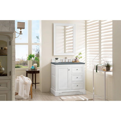 James Martin Vanities De Soto 36" Bright White Single Vanity With 3cm Cala Blue Quartz Top