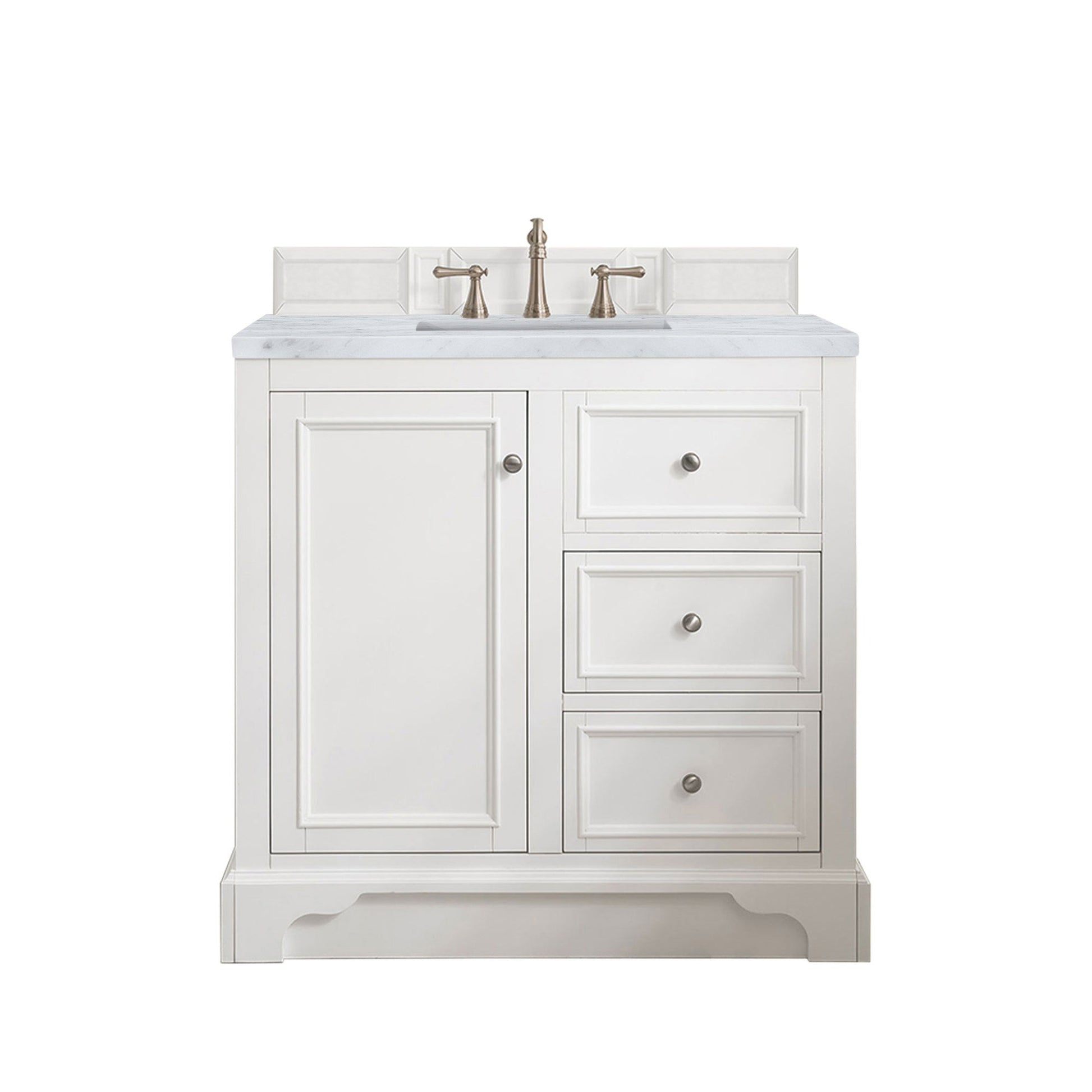 James Martin Vanities De Soto 36" Bright White Single Vanity With 3cm Carrara Marble Top