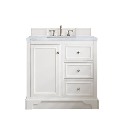 James Martin Vanities De Soto 36" Bright White Single Vanity With 3cm Carrara Marble Top