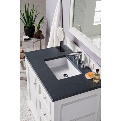 James Martin Vanities De Soto 36" Bright White Single Vanity With 3cm Charcoal Soapstone Quartz Top