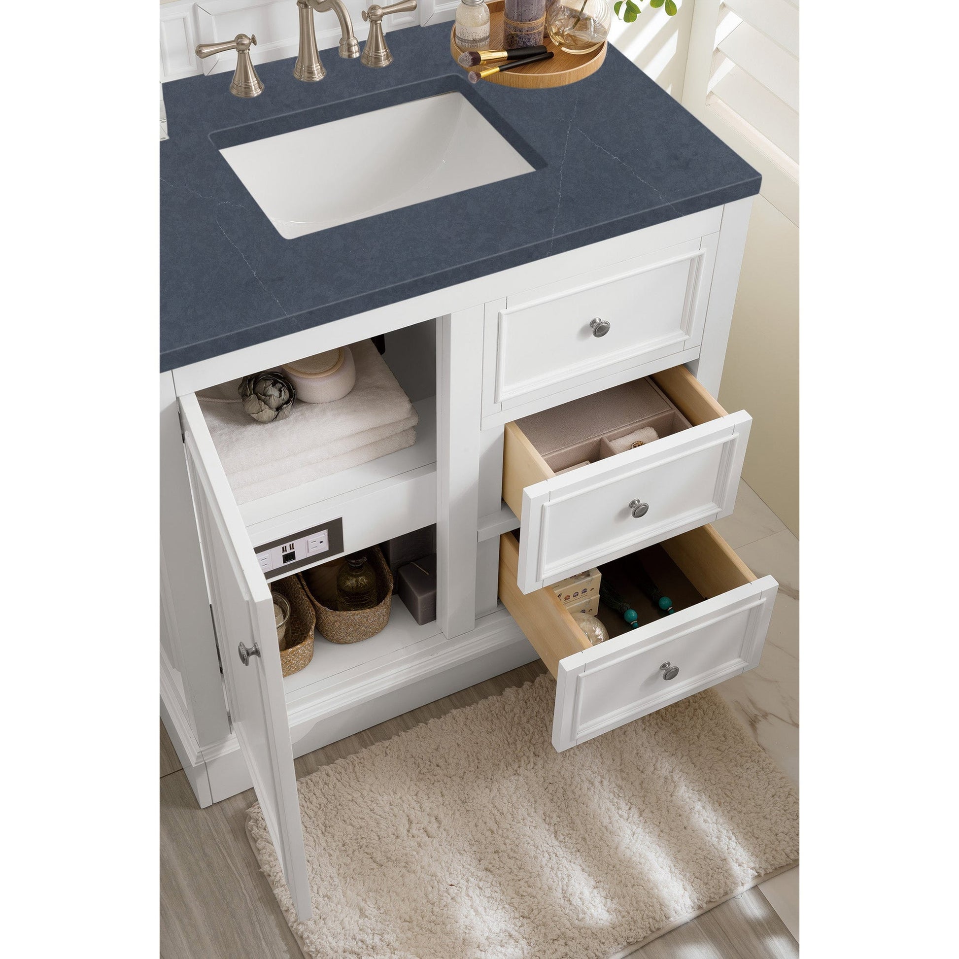 James Martin Vanities De Soto 36" Bright White Single Vanity With 3cm Charcoal Soapstone Quartz Top