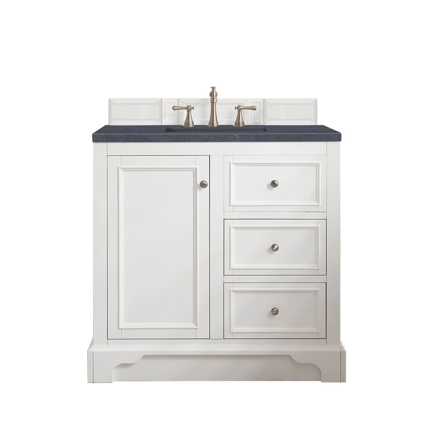 James Martin Vanities De Soto 36" Bright White Single Vanity With 3cm Charcoal Soapstone Quartz Top