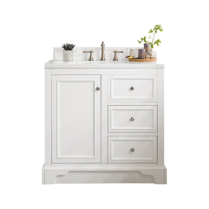 James Martin Vanities De Soto 36" Bright White Single Vanity With 3cm Eternal Jasmine Pearl Quartz Top