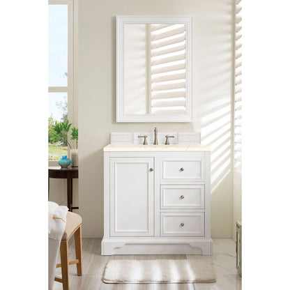 James Martin Vanities De Soto 36" Bright White Single Vanity With 3cm Eternal Marfil Quartz Top