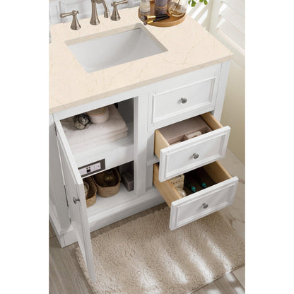 James Martin Vanities De Soto 36" Bright White Single Vanity With 3cm Eternal Marfil Quartz Top