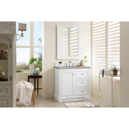 James Martin Vanities De Soto 36" Bright White Single Vanity With 3cm Eternal Serena Quartz Top