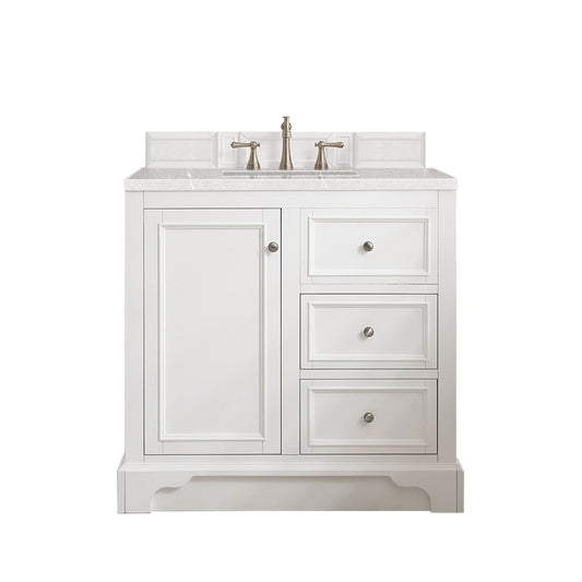 James Martin Vanities De Soto 36" Bright White Single Vanity With 3cm Eternal Serena Quartz Top