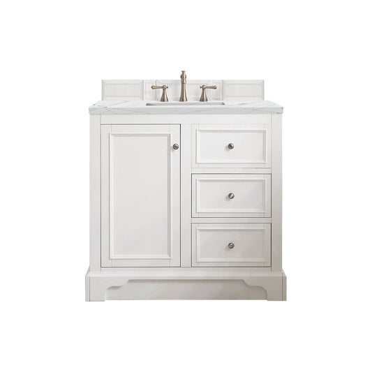 James Martin Vanities De Soto 36" Bright White Single Vanity With 3cm Ethereal Noctis Quartz Top