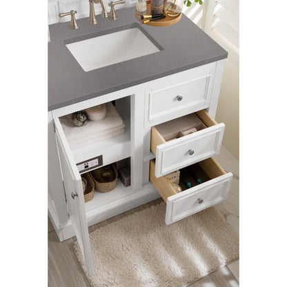 James Martin Vanities De Soto 36" Bright White Single Vanity With 3cm Grey Expo Quartz Top