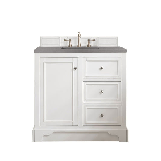 James Martin Vanities De Soto 36" Bright White Single Vanity With 3cm Grey Expo Quartz Top