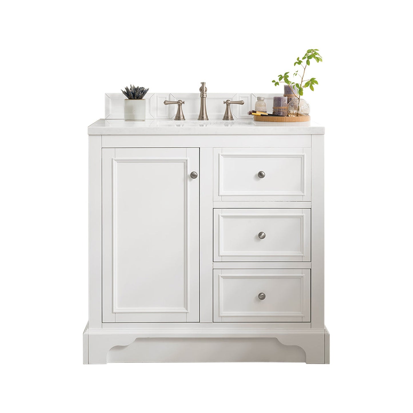 James Martin Vanities De Soto 36" Bright White Single Vanity With 3cm White Zeus Quartz Top