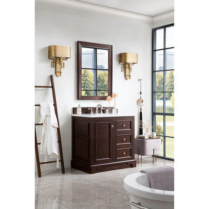 James Martin Vanities De Soto 36" Burnished Mahogany Single Vanity With 3cm Arctic Fall Solid Surface Top