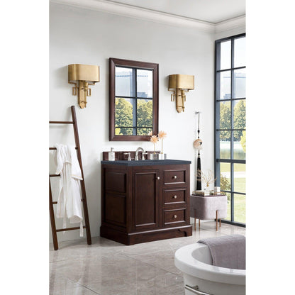 James Martin Vanities De Soto 36" Burnished Mahogany Single Vanity With 3cm Charcoal Soapstone Quartz Top