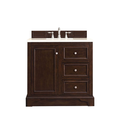 James Martin Vanities De Soto 36" Burnished Mahogany Single Vanity With 3cm Eternal Marfil Quartz Top