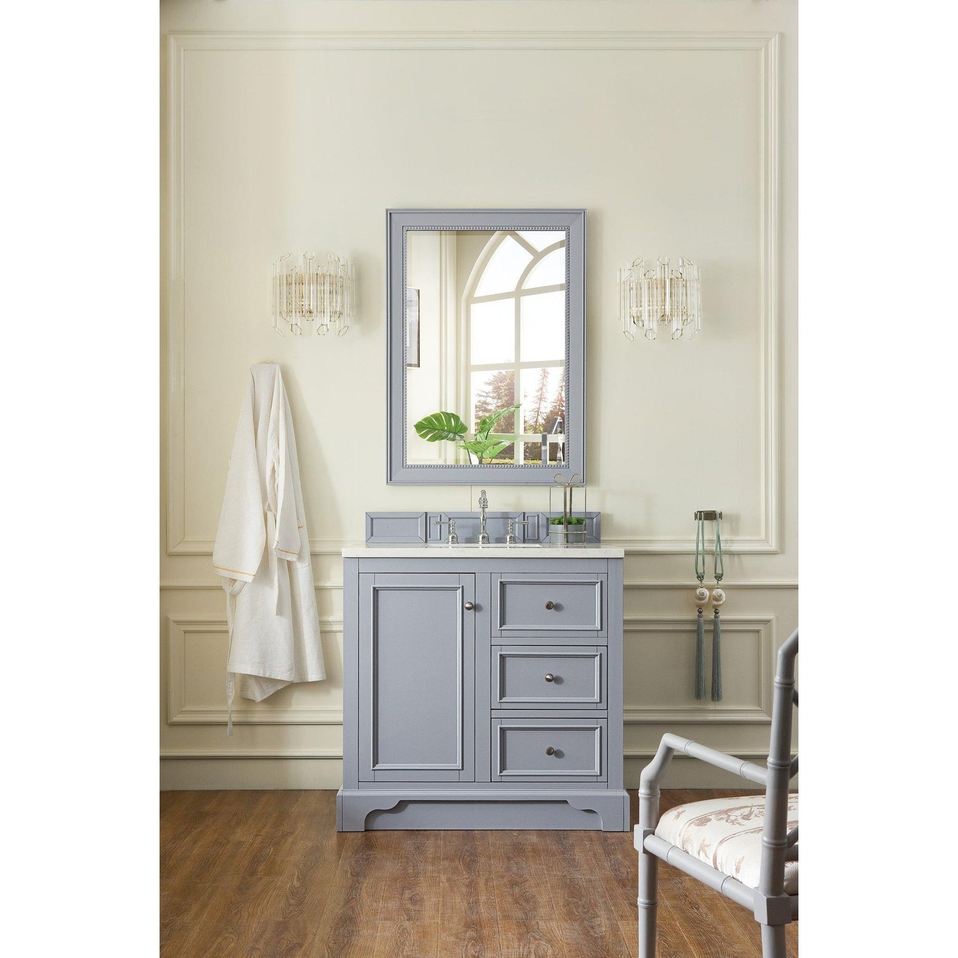 James Martin Vanities De Soto 36" Silver Gray Single Vanity With 3cm Arctic Fall Solid Surface Top