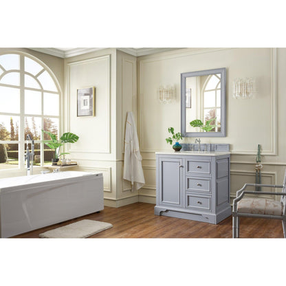 James Martin Vanities De Soto 36" Silver Gray Single Vanity With 3cm Arctic Fall Solid Surface Top