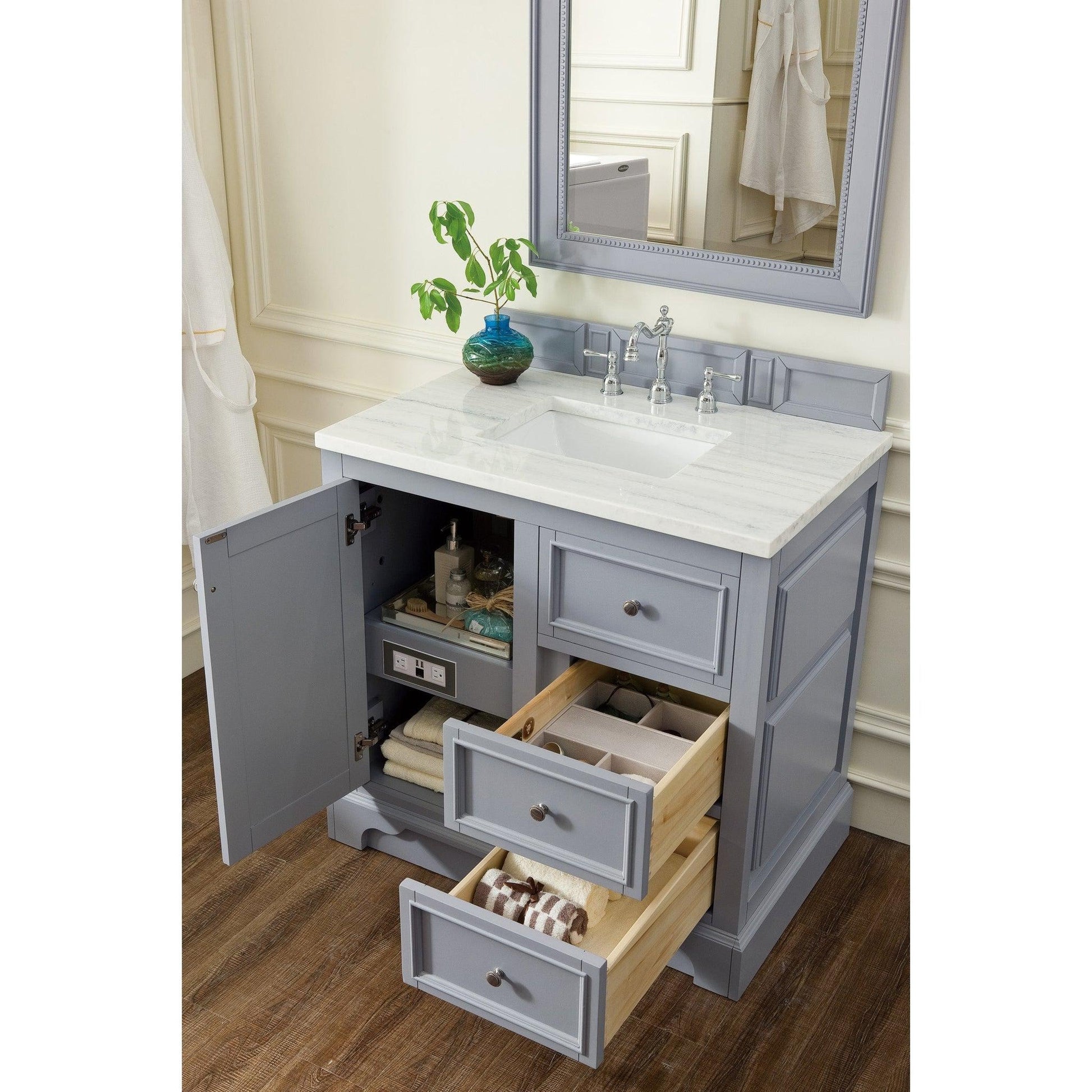 James Martin Vanities De Soto 36" Silver Gray Single Vanity With 3cm Arctic Fall Solid Surface Top