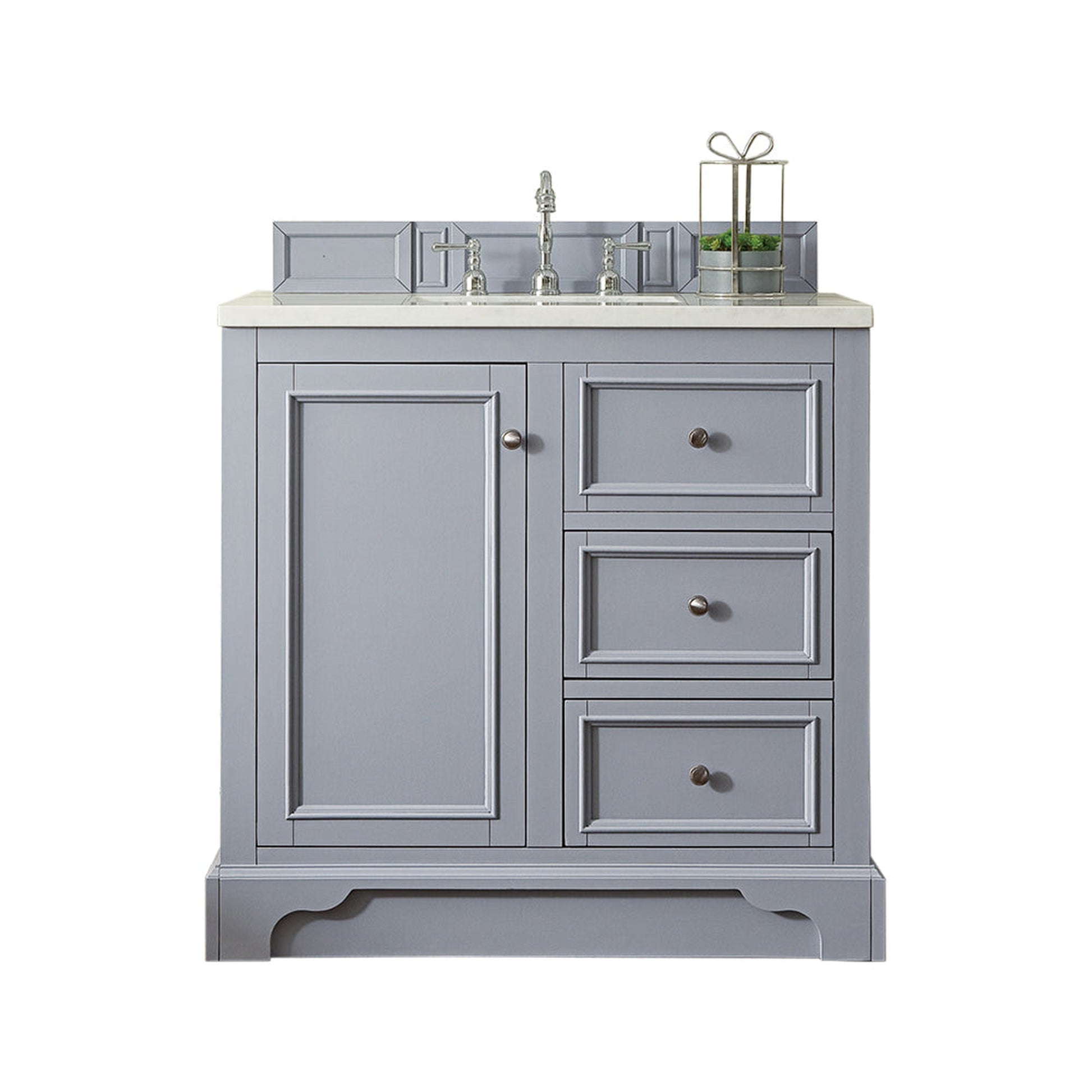 James Martin Vanities De Soto 36" Silver Gray Single Vanity With 3cm Arctic Fall Solid Surface Top