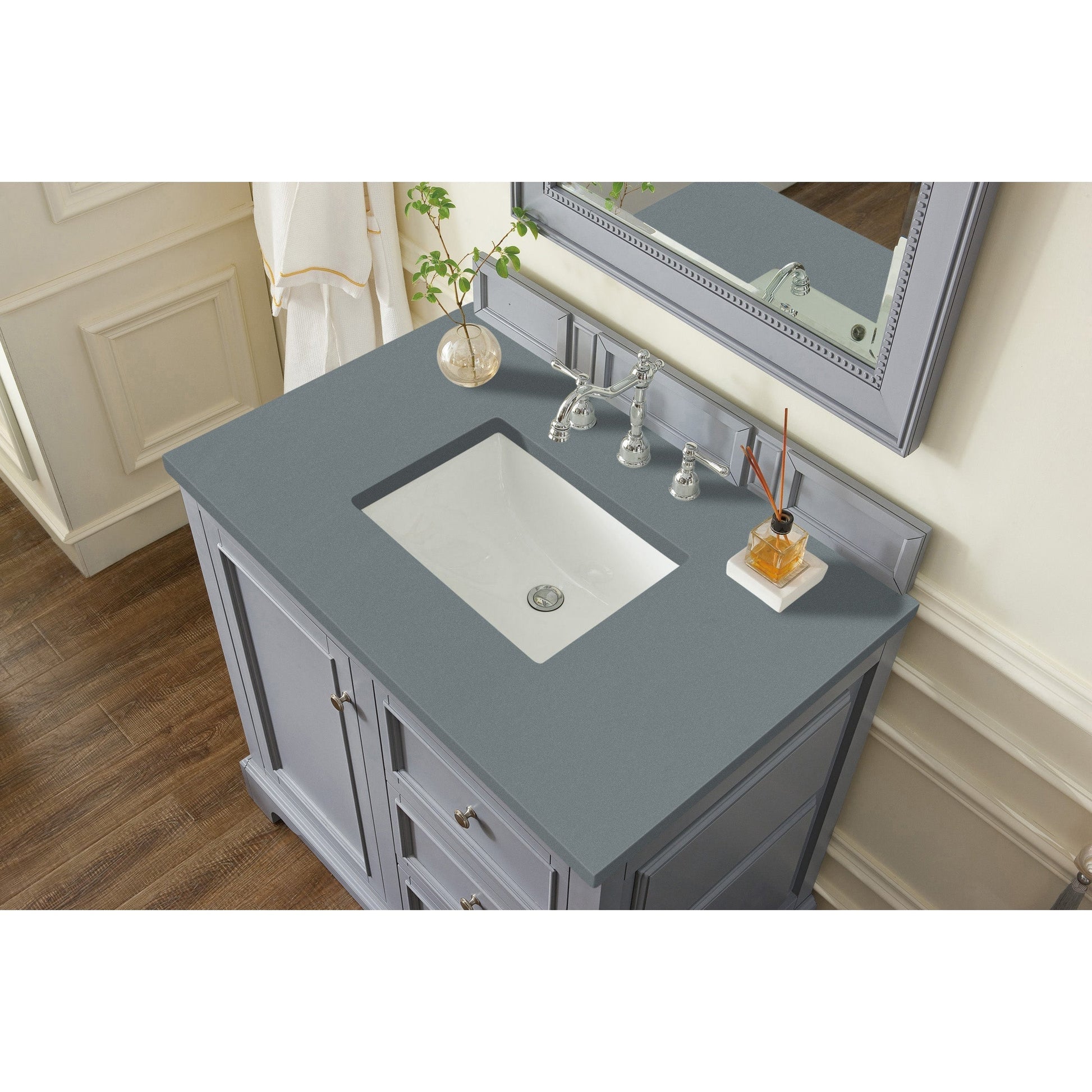 James Martin Vanities De Soto 36" Silver Gray Single Vanity With 3cm Cala Blue Quartz Top